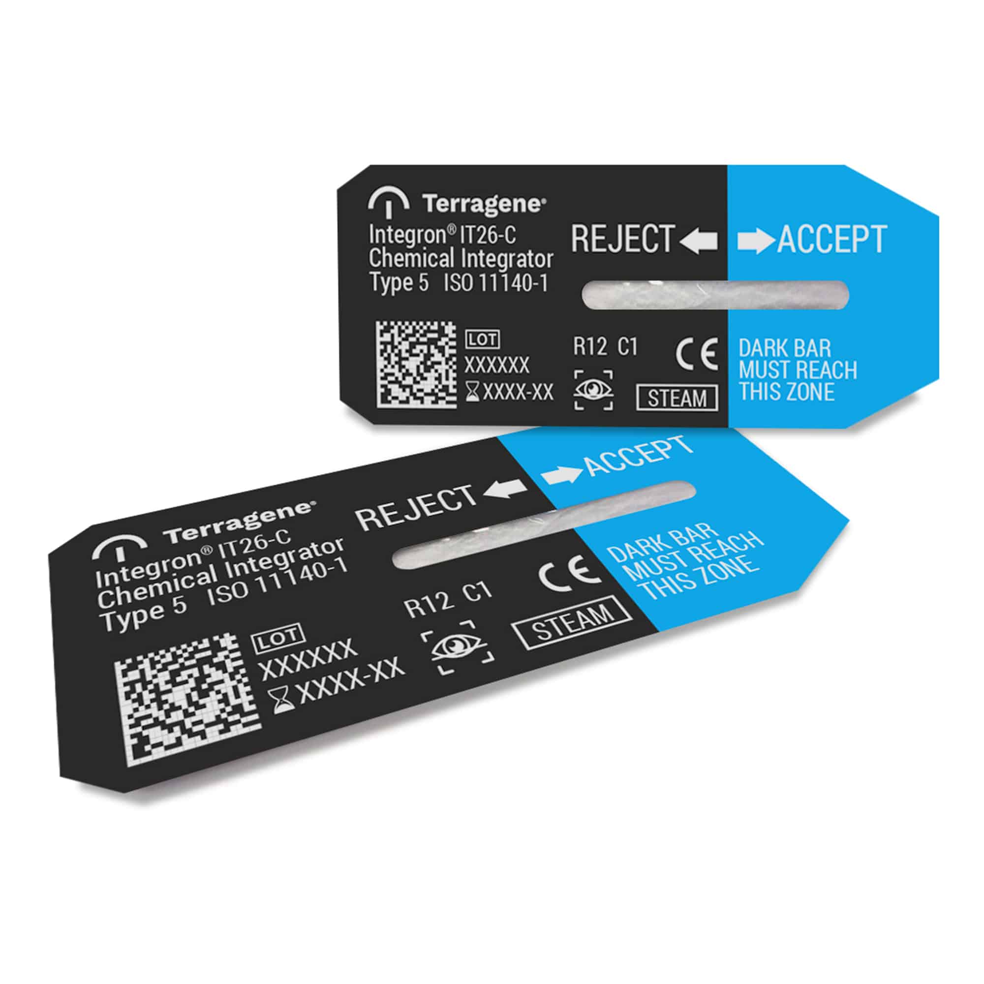 Рухомий вперед хімічний інтегратор для процесів парової стерилізації від 118 °С до 138 °С. 250 штук в упаковці.